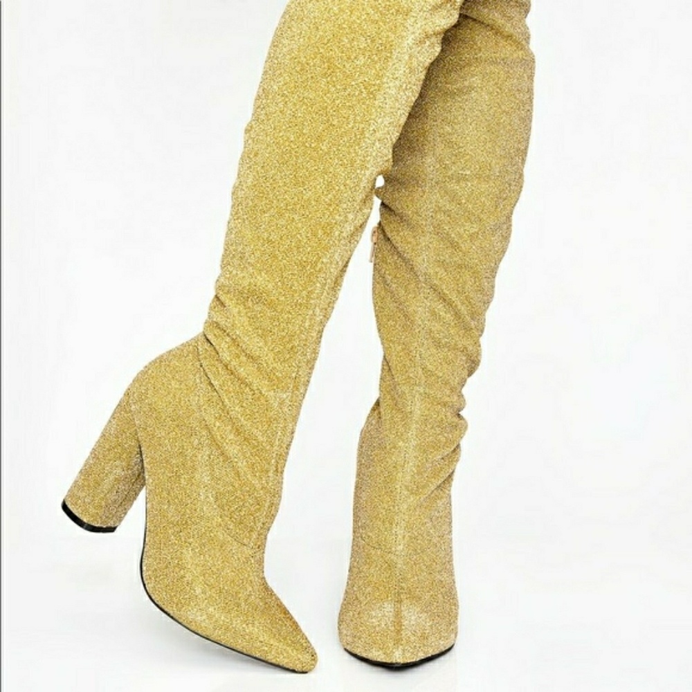 ✨Dolls Kill Golden Glambition Thigh High Boots✨